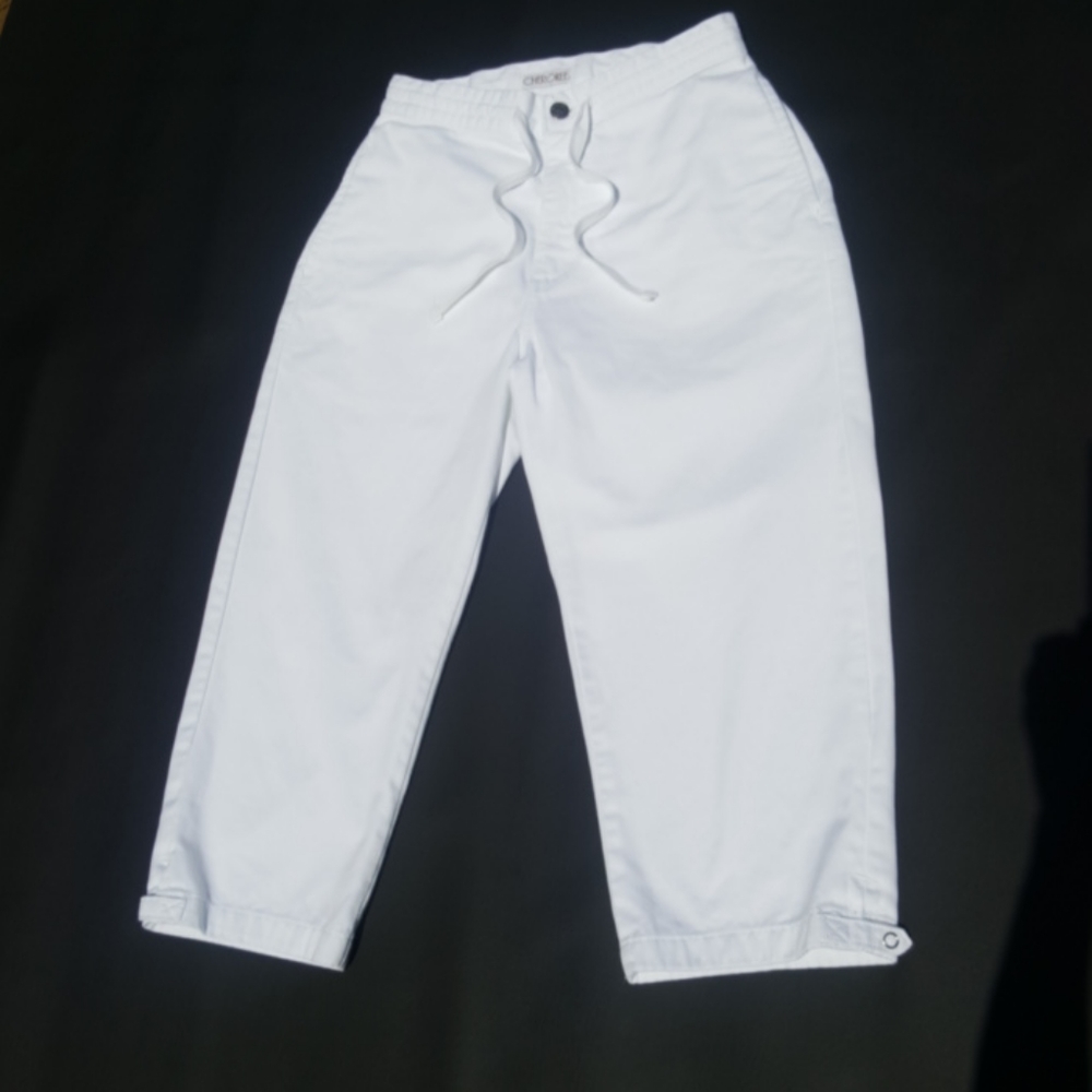 CHEROKEE ♡ Gorgeous Vintage White Cotton Hi-Waist Tie Front Jean Capris 6